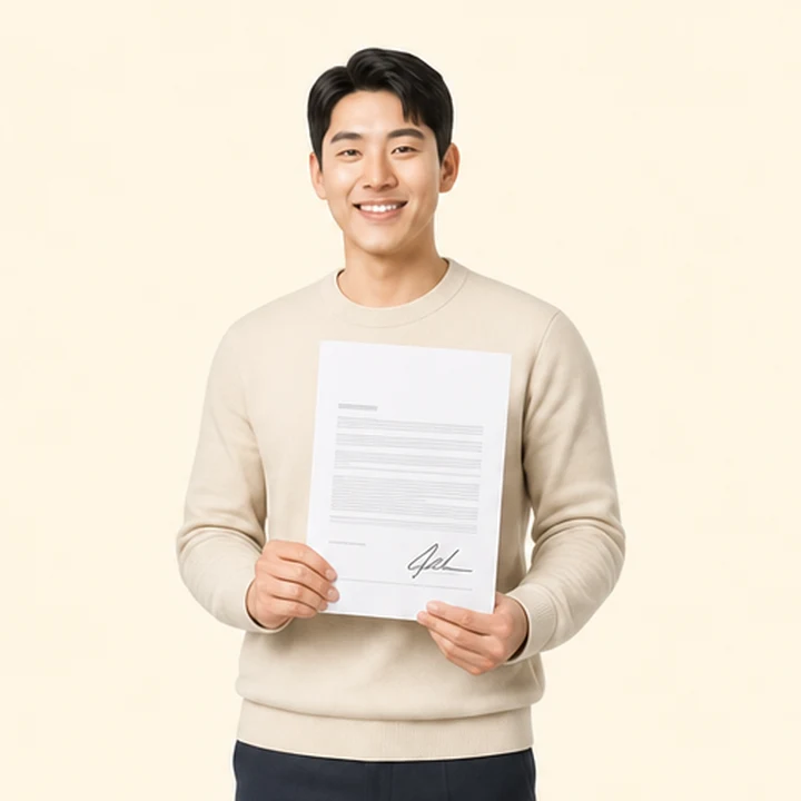 현대 캐스퍼 저신용장기렌트카 서면 견적서를 들고 있는 고객